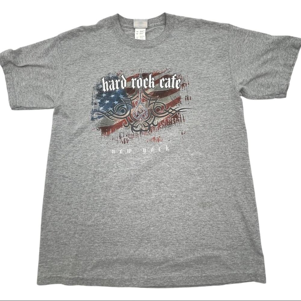 HARD ROCK CAFE NEW YORK men's gray graphic tee t-shirt USA flag size MEDIUM - Picture 1 of 5